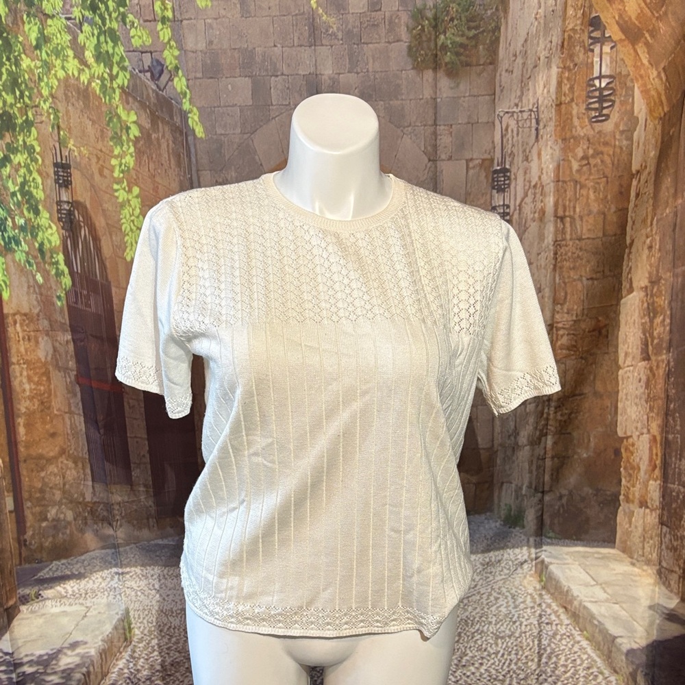 Alfred Dunner White Short Sleeve Sweater